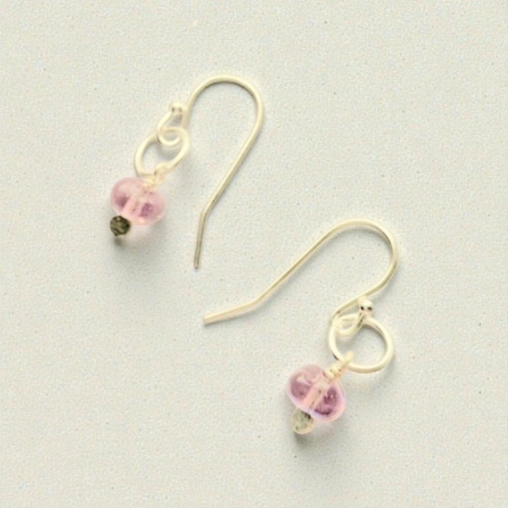 NWT Handmade Mini Sterling Silver Earrings with Beachy Purple Czech Glass Dangle